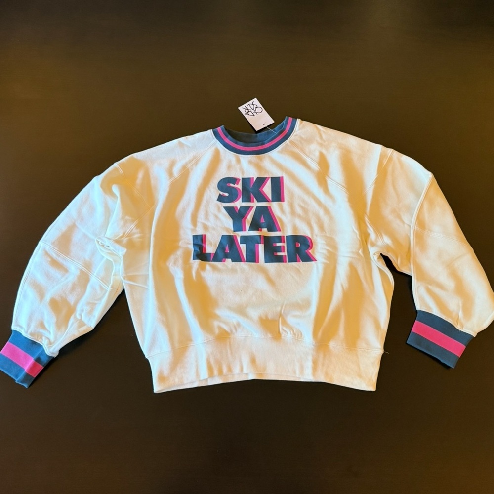 White and Blue Graphic Ski Ya Later Sweatshirt